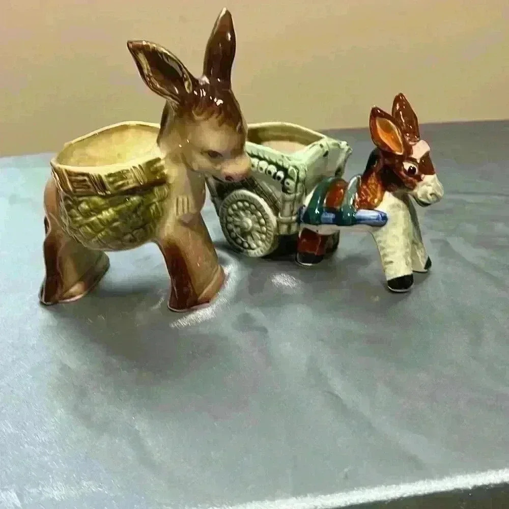 2 Vintage  Burro Planters
